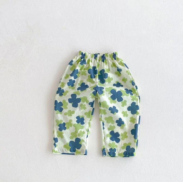 Kids Korean Style Casual Pants With Floral Tomato Prints Loose Fit Trousers Fashion Casual Kid Bottoms Baby 9M-6T Kid Soft Wear