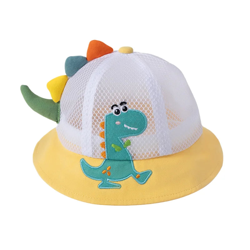 Kids Mesh Hat Boys Sun Protection Cap 3D Dinosaur Girls Breathable Bucket Hat for 1-4Y Children Summer Outdoor Play