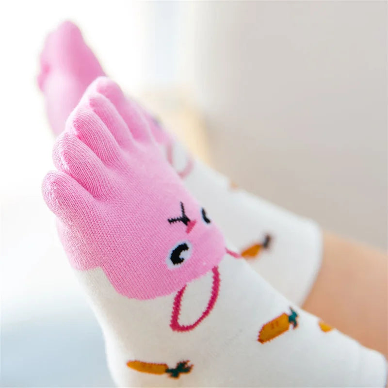 3-12Y Kids Socks For Girls Boys Fashion Five Fingers Print Children's Boy Girl Split Toe Sock Cartoon Cotton Four Seasons Socks