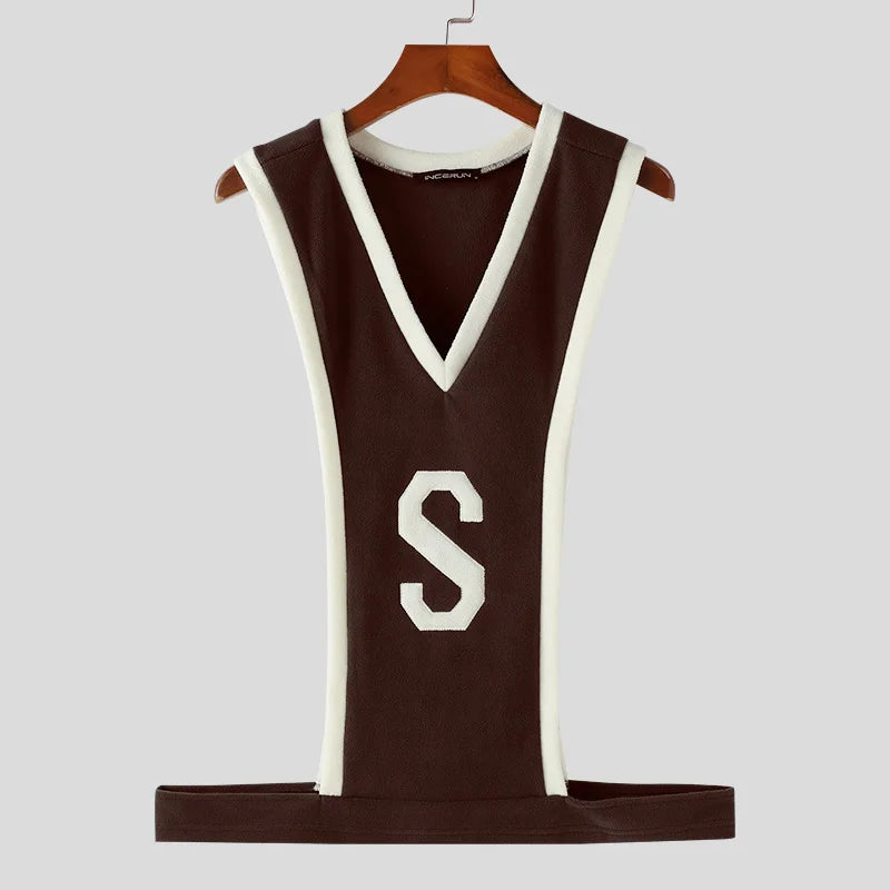 INCERUN Tops 2024 Korean Style Sexy Fashion Men S Letter Pattern Splicing Striped Vests Summer Casual Sleeveless Tank Tops S-5XL