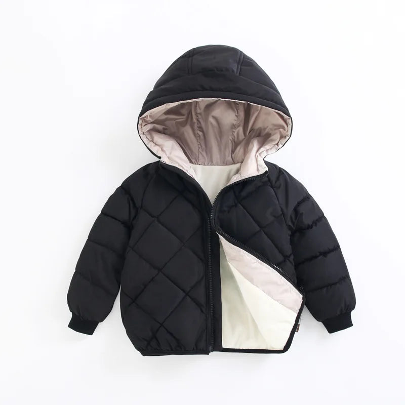 1-8 Years Spring Autumn Boys Girls Jacket Thick Fleece-lined Grid Design Hooded Coat For Kids Children Outdoor Outerwear