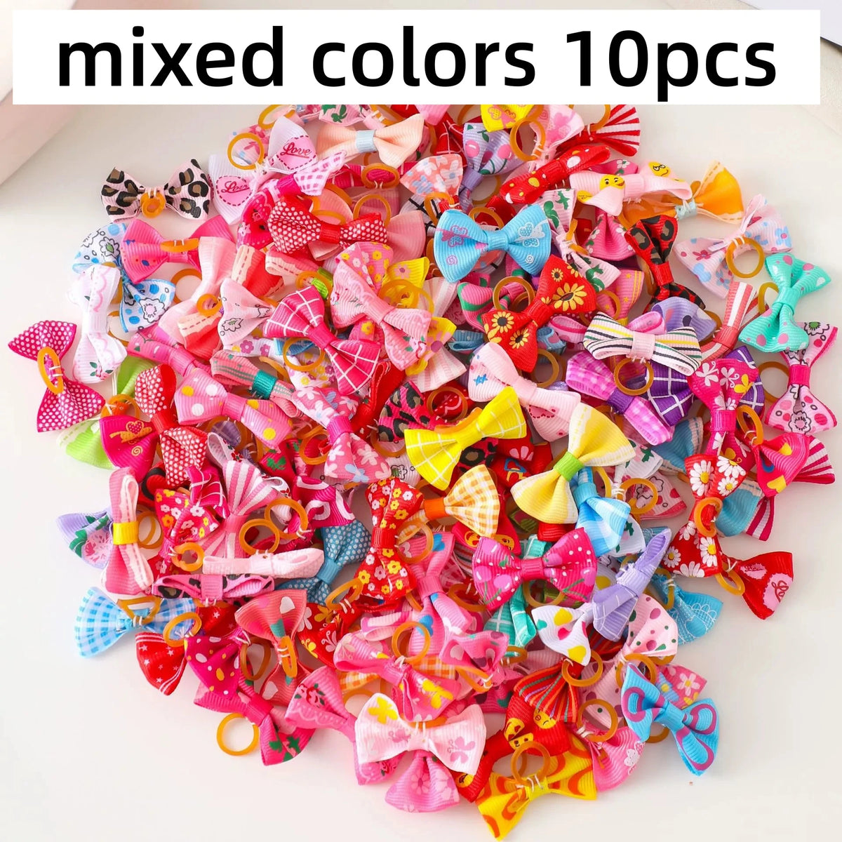 10pcs Creativity Pet Hair Accessories Bow Polyester Cute Puppy Bow with Rubber Band Suitable for Dogs Cat Grooming Accessories