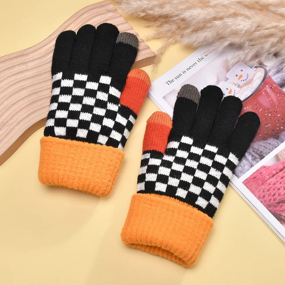Women's Autumn Winter Gloves  Warm Hand Protection Touch Screen Splicing Thick Fashion Gloves Solid Color Simple Funny Wholesale