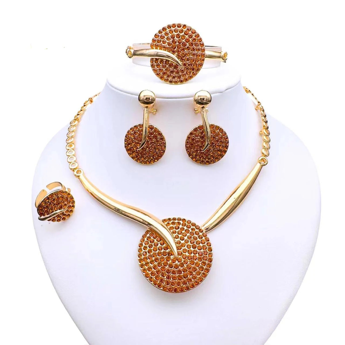 Exquisite Jewelry Set Big Round Rinestone Pendant Necklace for Women Girl's Gift African Party Accessories Daily Wear