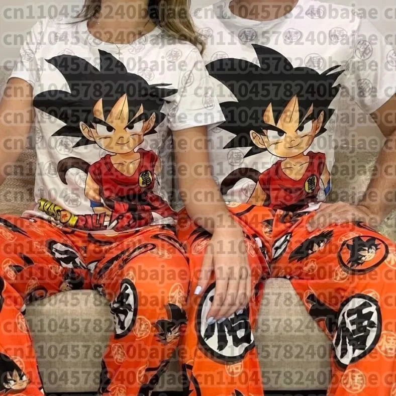 Pajama Set Son Goku Kiki Cartoon Matching Family Outfits Boys Girls Short Sleeve & Wide-Leg Pants Summer Quick-dry Comfy