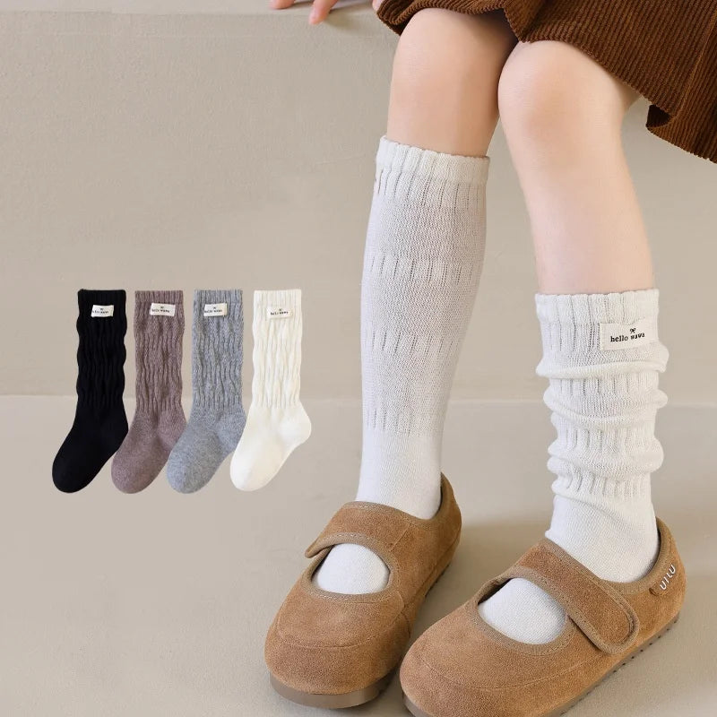Kids Long Socks For Girls Spring Autumn New Cotton Children's Calf Socks Retro Solid Knee High Baby Child Girl Socks 1-12Years