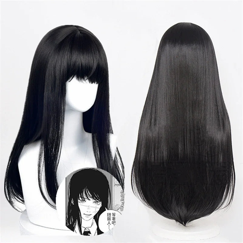 Women's Cosplay Black Long Straight Hair Wig Synthetic Full Coverage Breathable Cartoon Character Wig for All Seasons
