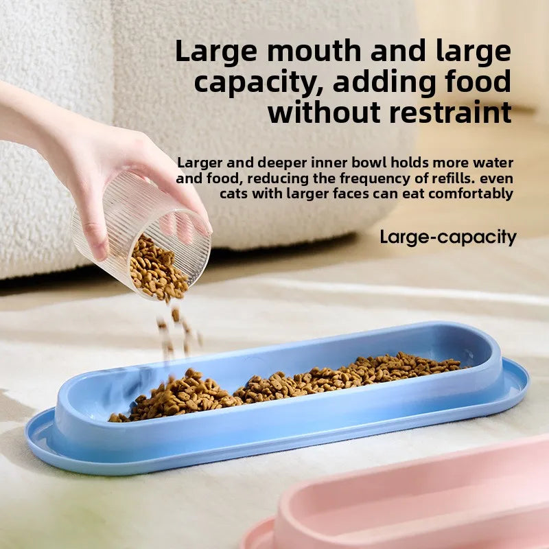 Extra Long Pet Feeding Bowl for Multiple Cats Dogs Anti Slip Anti Tip Tilted Neck Protection Food Water Feeder