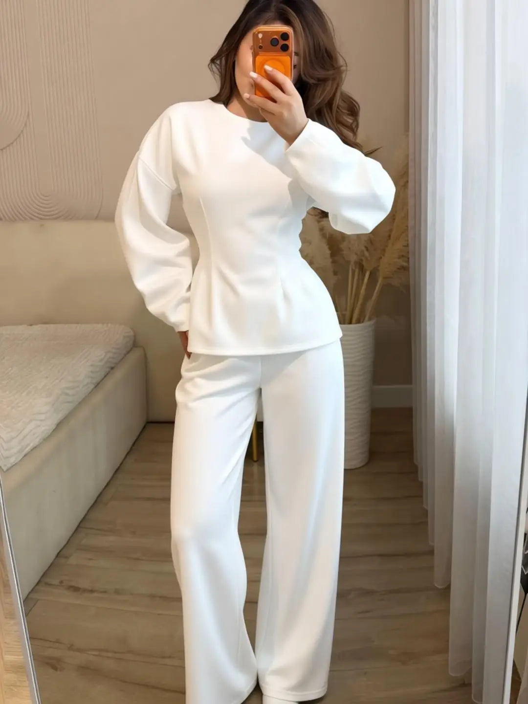 Women Sports Suit Top Wide Leg Pants 2 Piece Sets Round Collar Sweatshirt Trousers Tracksuit Sportswear Outfits Spring 2026