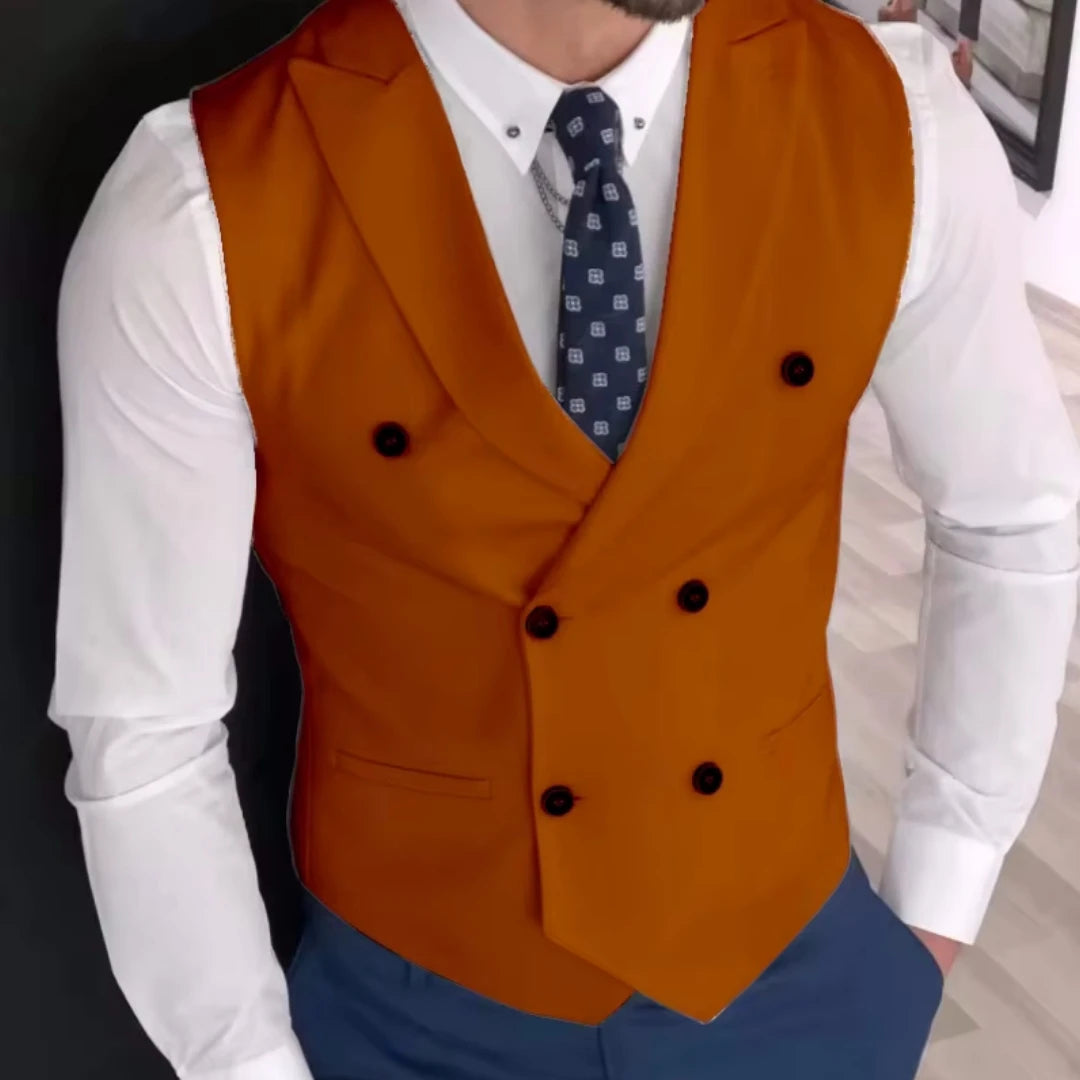 Men Vest Ivory Double Button Solid With Lapel Waistcoat Suit For Wedding Birthday Banquet Office Business Work Men Suit Vest