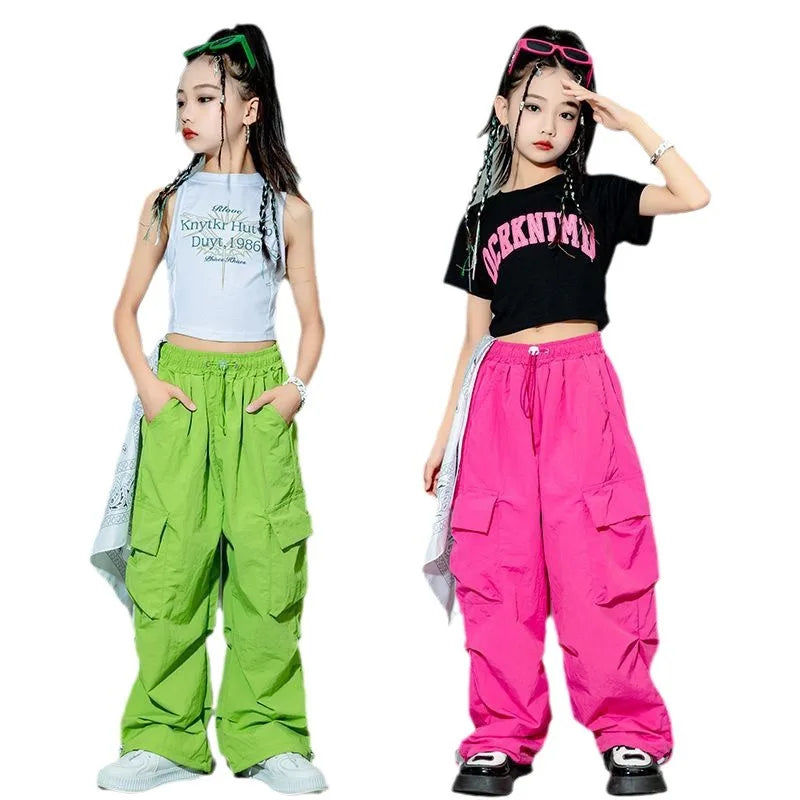 Kids Hip Hop Joggers Pants Teenage Straight Baggy Sweatpants Girls Streetwear Cargo Trousers Spring Vintage Casual Pants