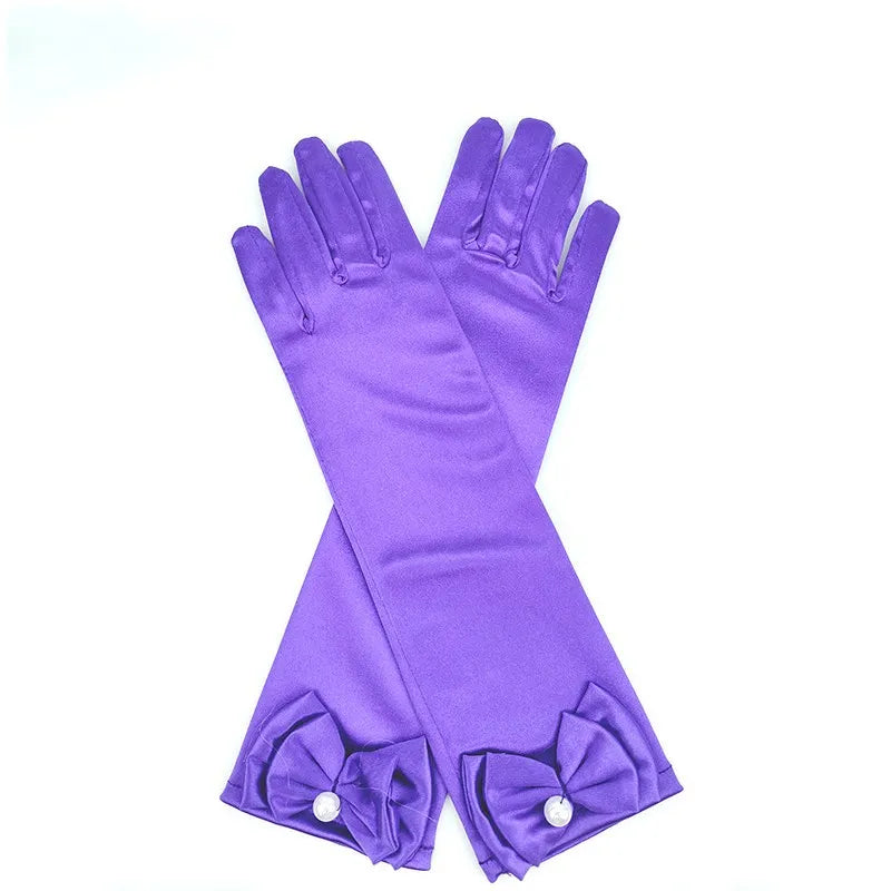 Girls Princess Accessories Kids Satin Bow Elsa Cinderella Gloves for Costume Children Birthday Halloween Party Cosplay Gift