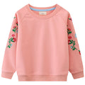 Girls Sweatershirt,Crew Neck Embroidered,Long Sleeve Pullover Toddler Kids Coat,Cotton Shirts,Floral Casual Children's Tops