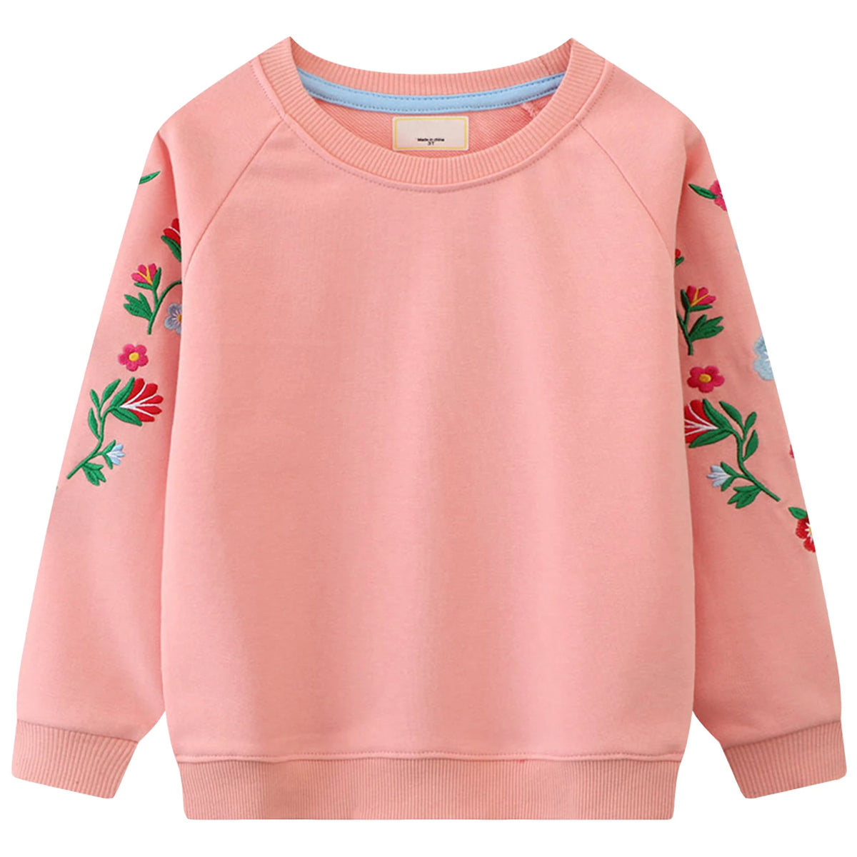 Girls Sweatershirt,Crew Neck Embroidered,Long Sleeve Pullover Toddler Kids Coat,Cotton Shirts,Floral Casual Children's Tops