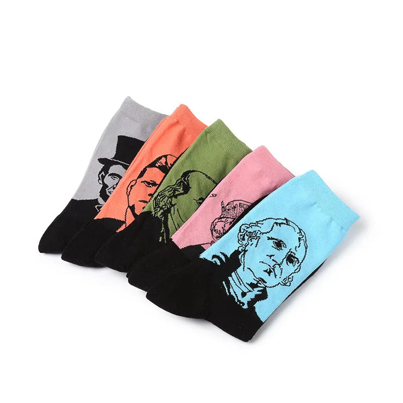 New Men Women Cotton Socks Oil Paiting Socks Celebrity Avatar Art Funny Socks For Couples