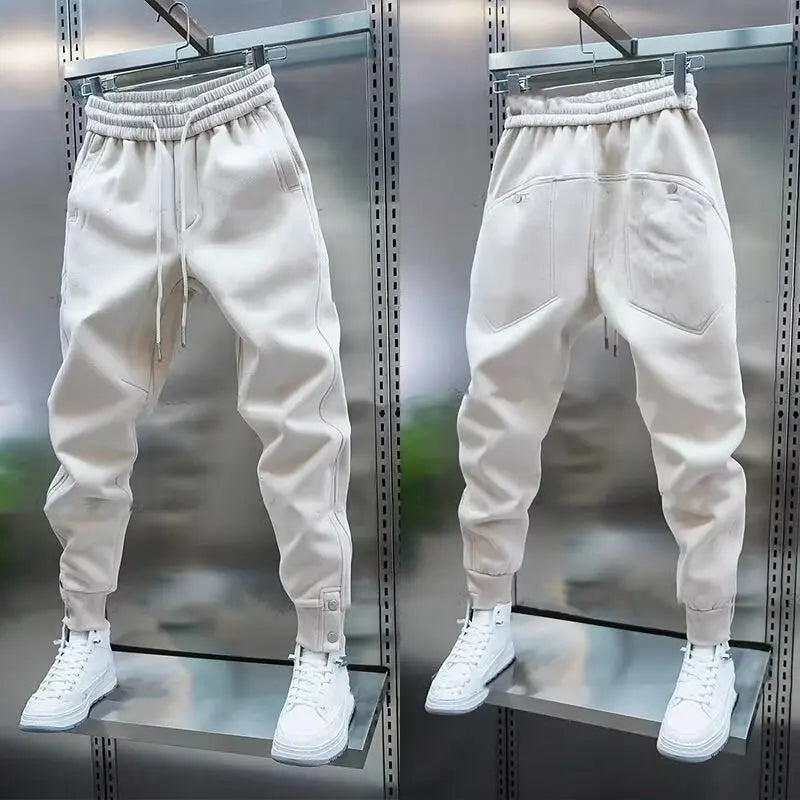 Solid Slim Fit Trousers Men's Casual Pants Loose Pockets Straight Cylinder Leggings Korean Fashion  Harajuku Sweatpants y2k pant