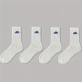 4 pairs of unisex socks with oil painting pattern  thin breathable and versatile casual mid length socks