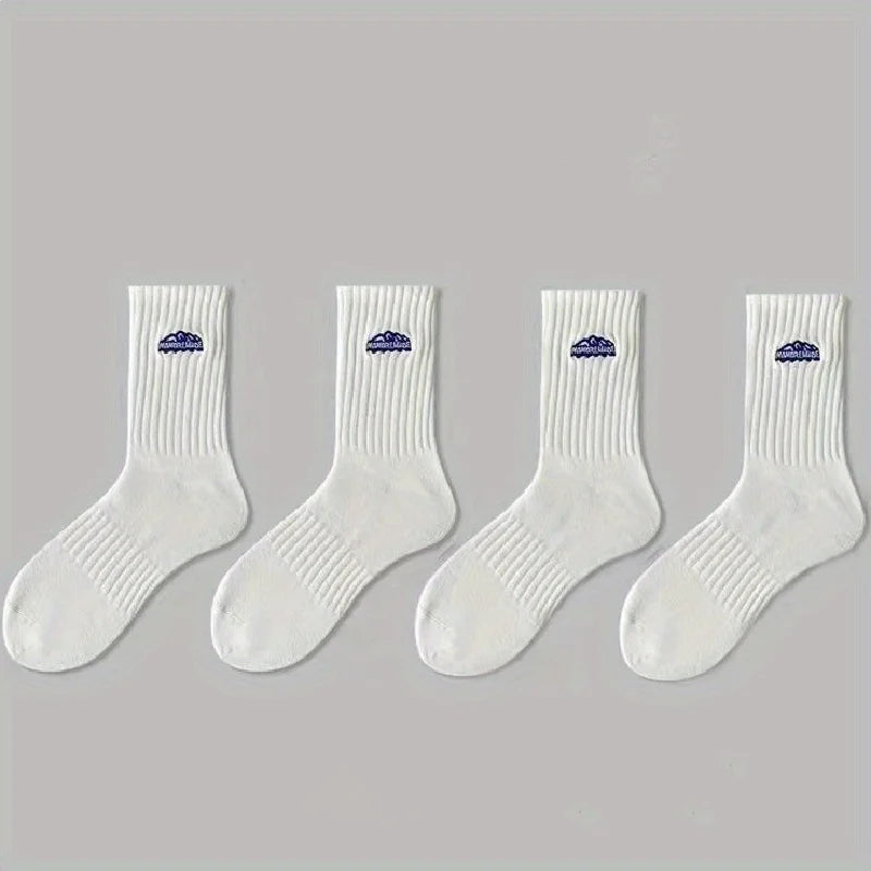4 pairs of unisex socks with oil painting pattern  thin breathable and versatile casual mid length socks