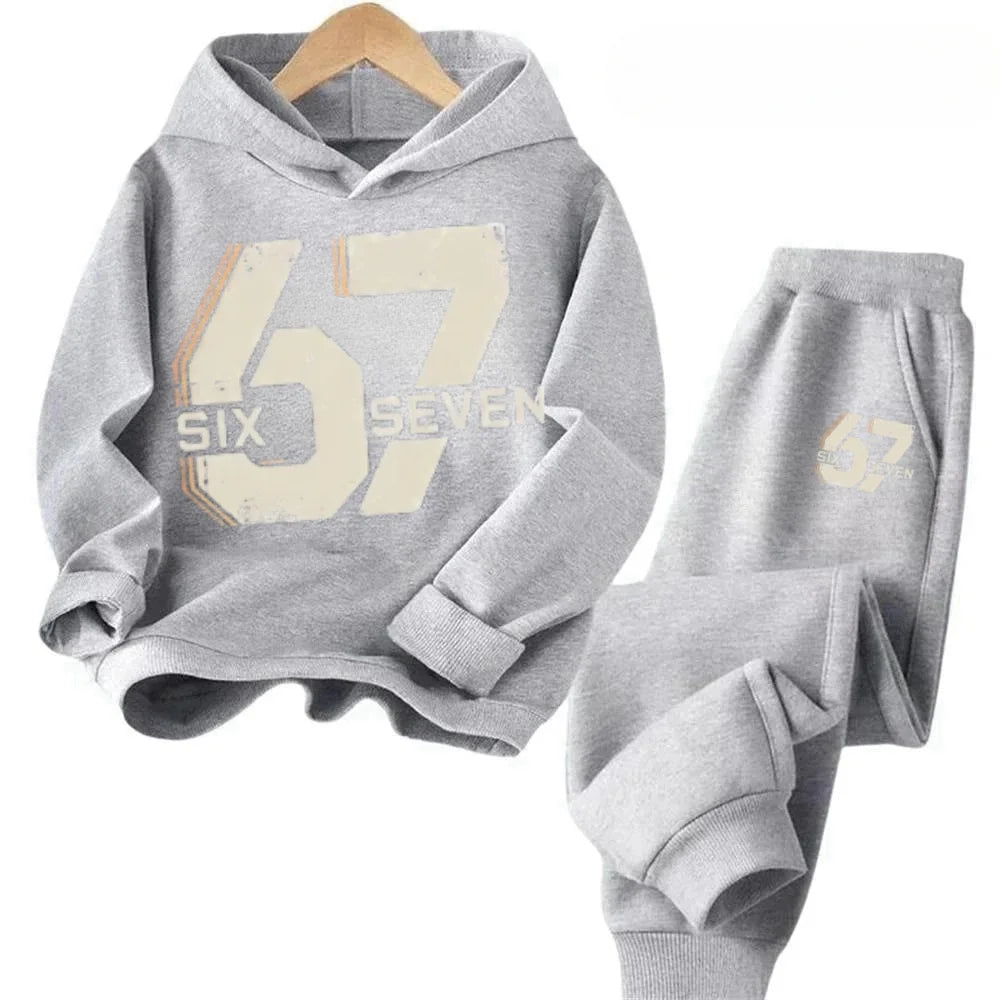 67 Chic Children's Hoodies Set 4-13Y Korean Streetwear Block Tracksuit Fashion Comfortable Kids Sweatshirt 2 Pcs Sets Pant Suit
