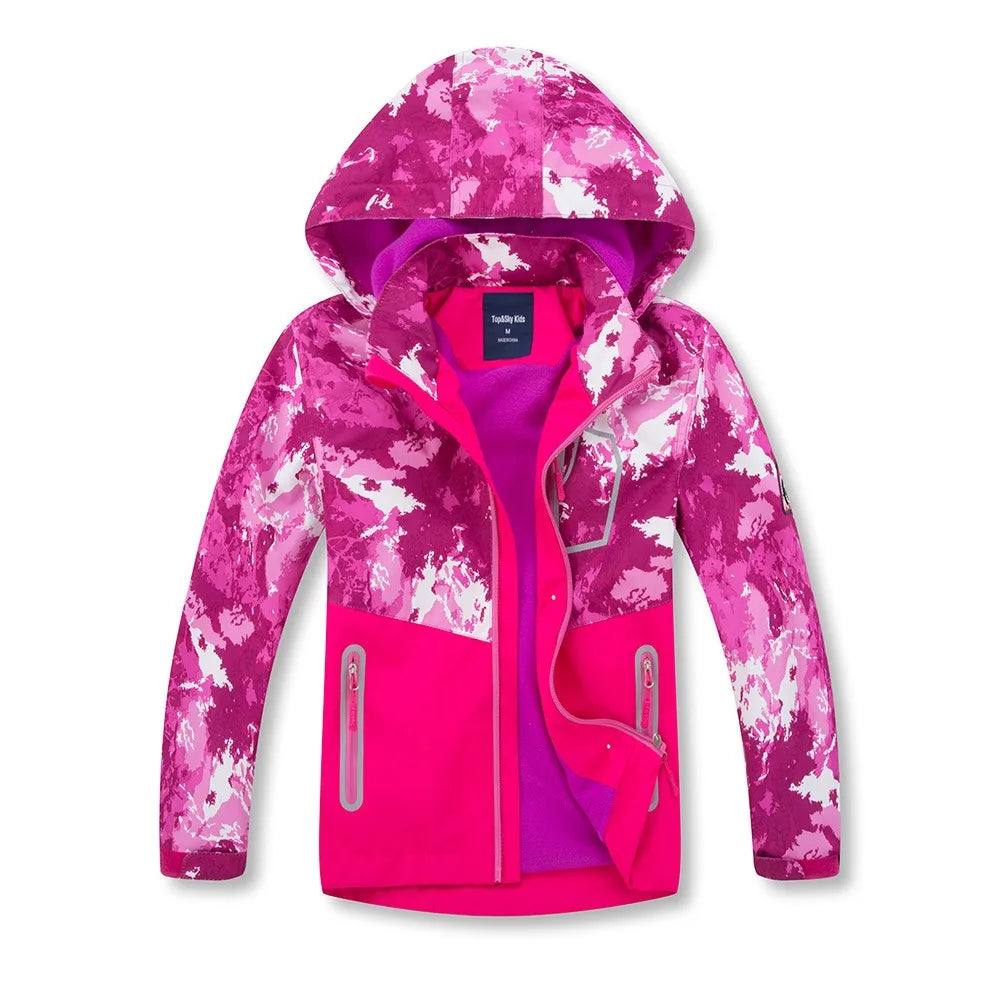 2026 Kids Waterproof Windbreaker Jacket with Hood Fleece Lined Breathable Outdoor Coat for Boys And Girls Children's Clothing