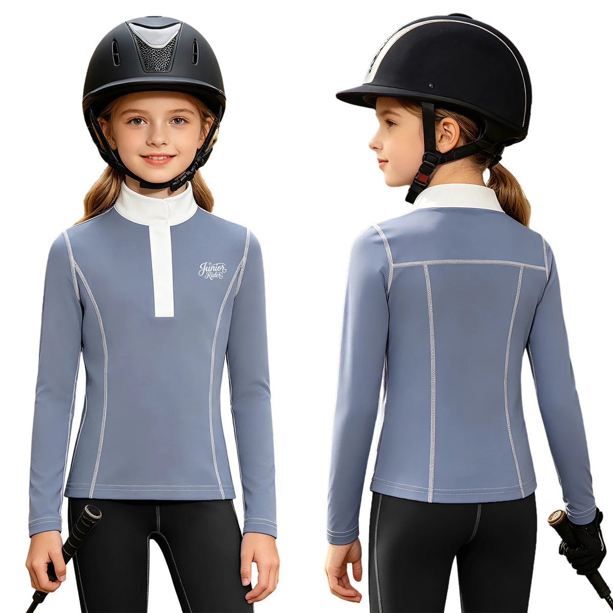 Kids Girls Horse Riding Sports Shirt Equestrian Clothes Long Sleeve Quick-dry Athletic Shirts Top for Horsemanship Workout Yoga