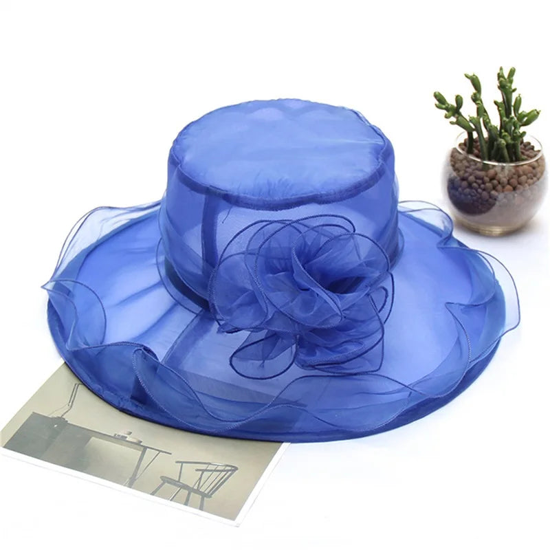 Wedding Hat for Women Elegant Flower Mesh Sunscreen Kentucky Derby and headgear Church Organza Purple Sunhats
