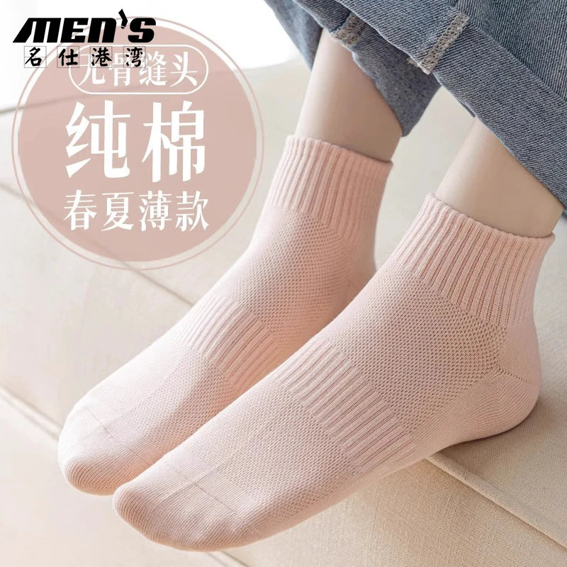 6 pairs of short socks for women, 100% cotton, sweat absorbing, summer thin design, mesh breathable, sports, short tube, low top