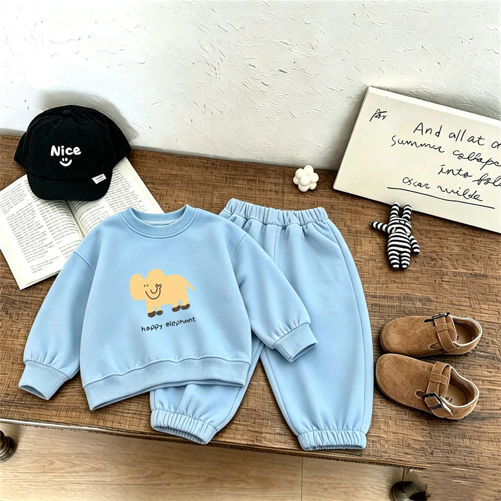Kids New Design Hoodies Loose Pants 2Piece Set Cartoon Printed Pullovers Solid Color Pants Infant 2027 Sprong Autumn Costume