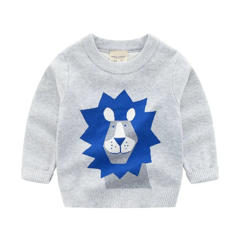 New 2023 Kids Children Pullover Sweater Autumn Winter Boys Cute Cartoon Jacquard O-neck Knitted Jumper Sweaters Tops Clothing