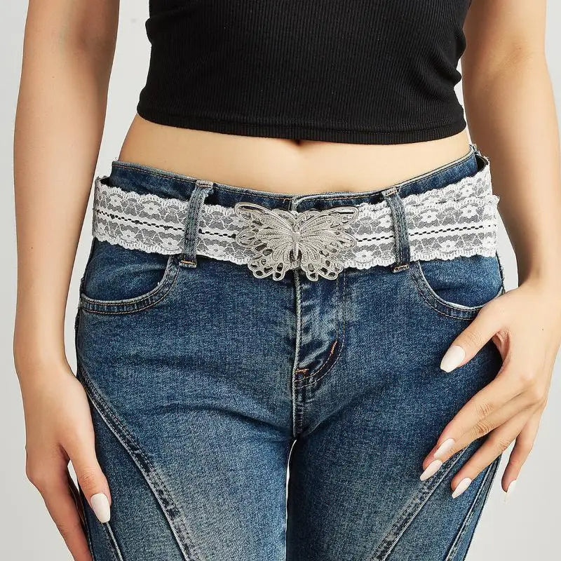 Beautiful White Floral Lace Waist Belt; Adjustable All-match Fashion Accent for Women; Casual Waist Strap Decor Accessory Gift.