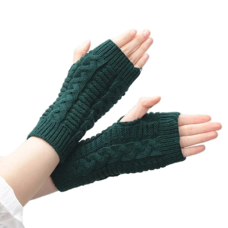 Women Hand Warmer Short Gloves Soft Knitting Mitten Femme Winter Comfortable Office Computer Black Work Fingerless Glove