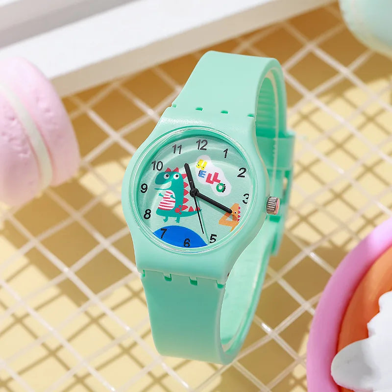 Children's Watch Boys and Girls Cute Cartoon For Little Dinosaur Kids Students Quartz Watches Silicone Candy Color