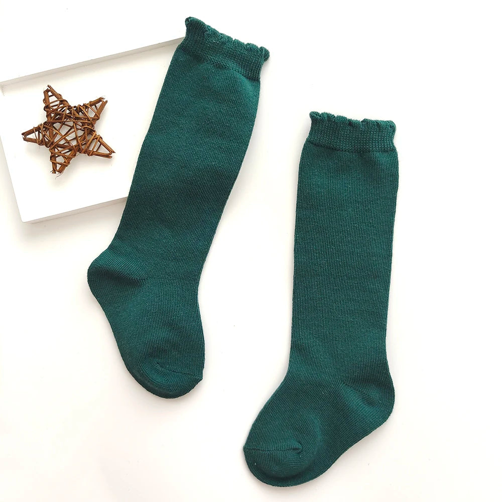 New Kids Knee High Socks Baby Girls Boys Flat Long Sock Soft Cotton Solid Color Children Stockings For 0-7 Years