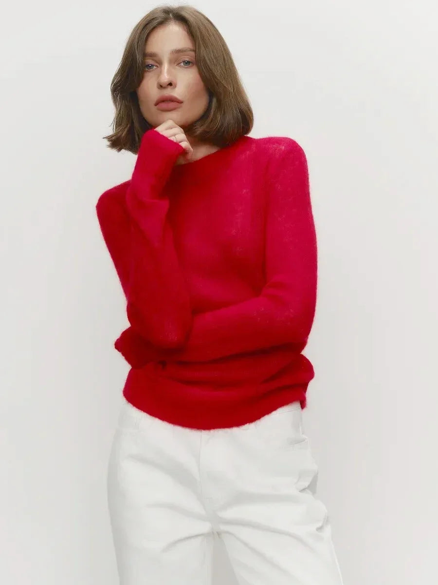 Wolfeel Summer Autumn Elegant Slim Fit Sweater New Women's Jumpers Casual Chic Round Neck Long Sleeved Fashion Loose Pullovers
