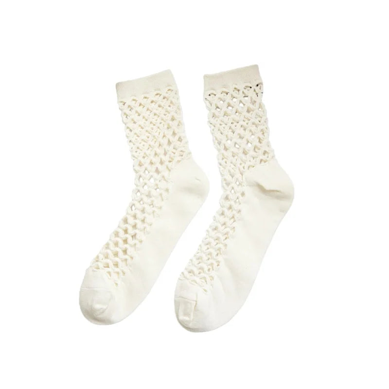 1pair Women Mesh Socks Individual Fashion Breathable Fishnet Mid-Calf Sock Thin Comfortable Casual Sox Elastic High Quality