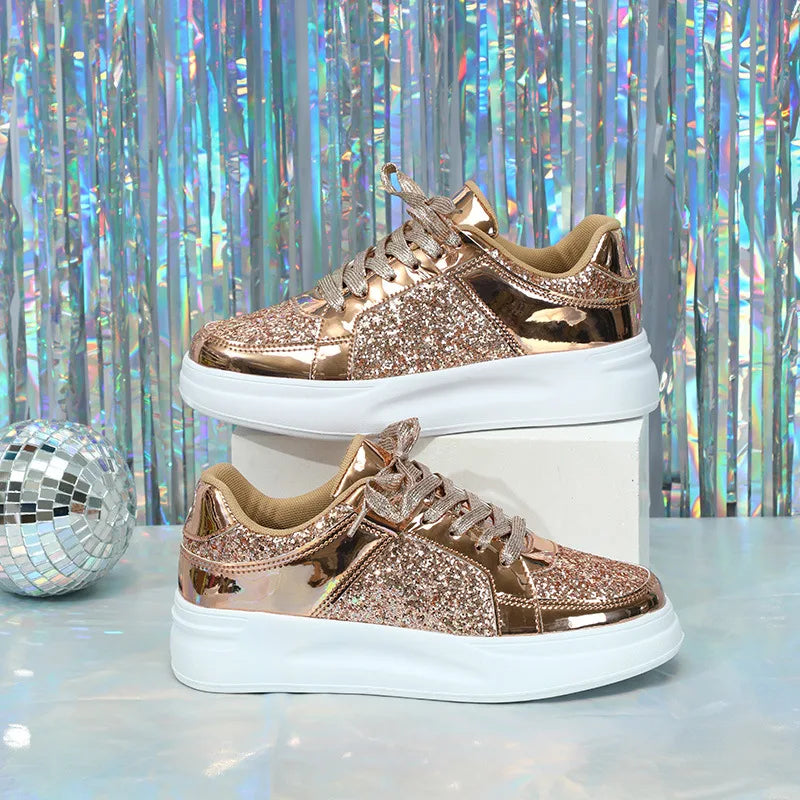 Women Shoes Spring 2024 New Fashion Vulcanized Sneakers for Women Casual Shoes Outdoor Walking Footwear Size 36-45 Gold Silver