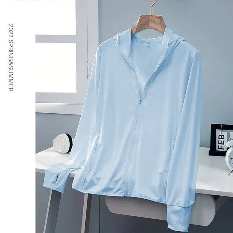 UPF50+ Sun Protection jacket women Ice Silk Hooded Coat for Summer Air Conditioning Clothing Breathable Solid Color