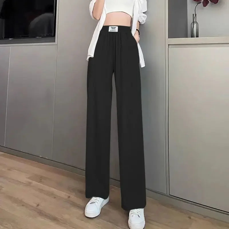 Blue Drape Thin Width Trousers Straight Summer Women's Pants Vintage Loose Baggy Boot Pant Female Korean Wide Leg Fashion Fluid