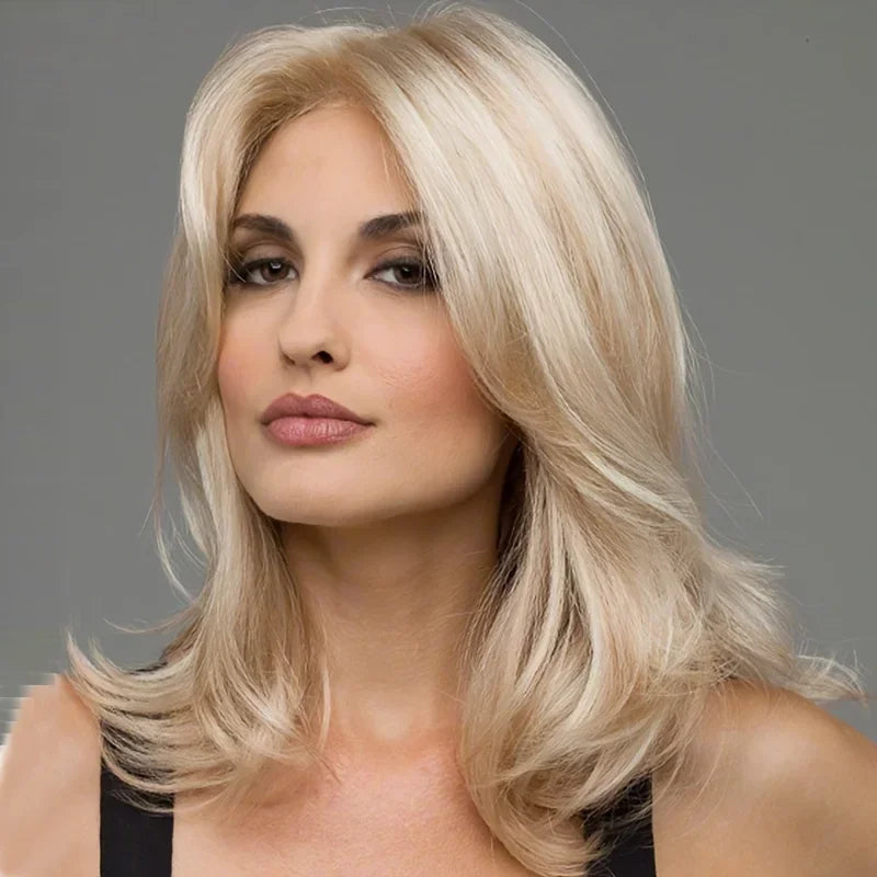 Women's Blonde Medium Synthetic Wig Cover, Straight Hair, Suitable for Everyday Dress Wig Accessories