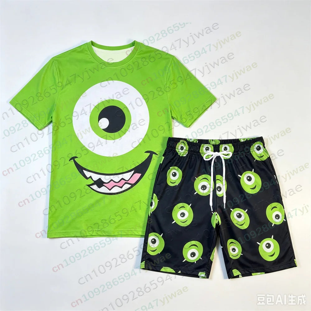 Summer Couple'S Set Pajamas With Big Eyes 3d Graphic Tee Casual Comfortable Home Wear Summer Men Women Short Sleeved Shorts