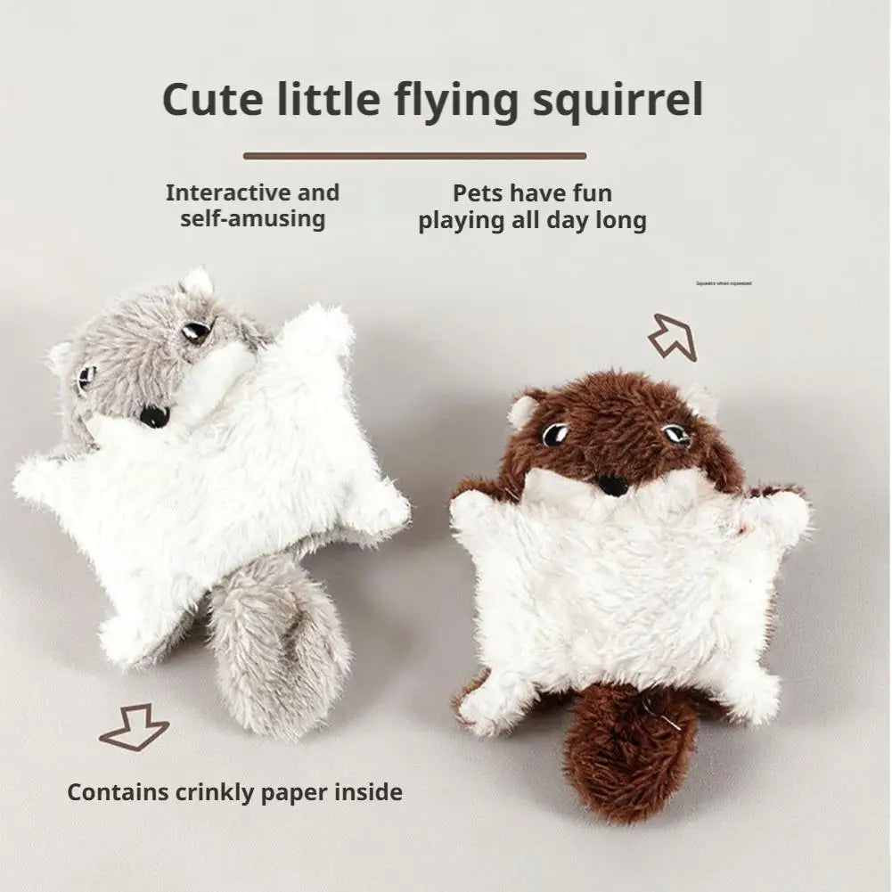 Pet Plush Toy Funny Plush Flying Squirrel Cat Toy Interactive Cat Teaser Toy for Chewing Teething Puppy Pet Playtime