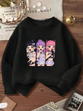 Sweet Cool Energetic Kids Sweatshirt with Trio Idol Print, Casual Versatile Tops for Girls in Spring and Autumn
