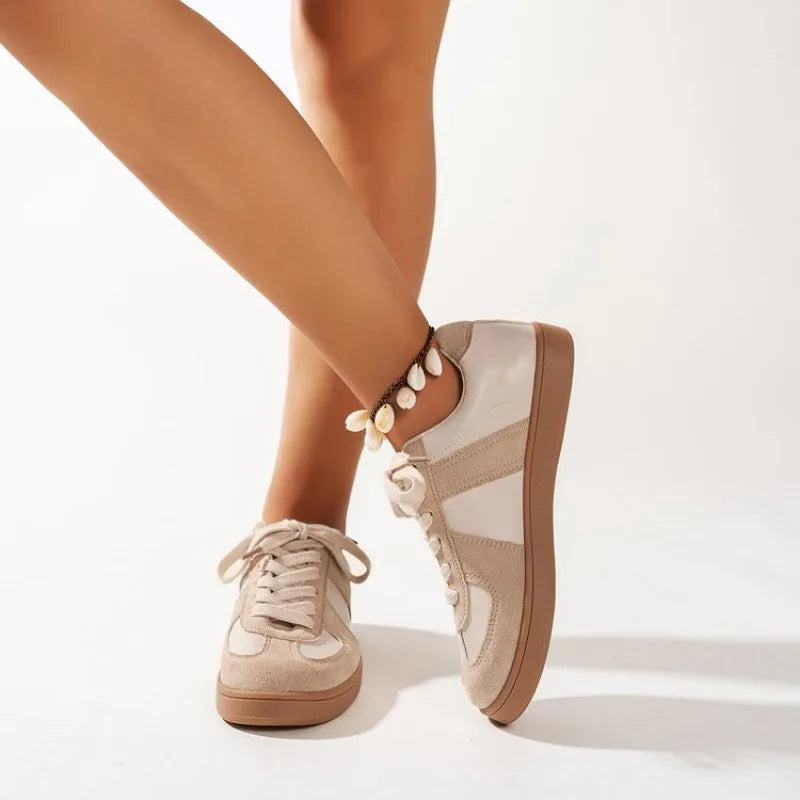Women Sneakers new Fashion Round Toe Casual Lace Up Shoes for Women Patchwork Retro Outdoor Flat Sneakers Women Zapatos De Mujer