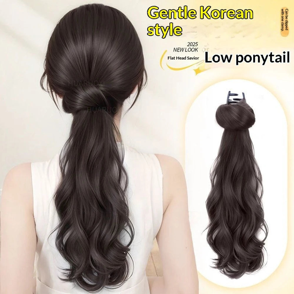 Wig Synthetic Ponytail  Low Side Ponytail Claw Clip Women's Layered Slightly Curly Big Wave Natural Braid Wig