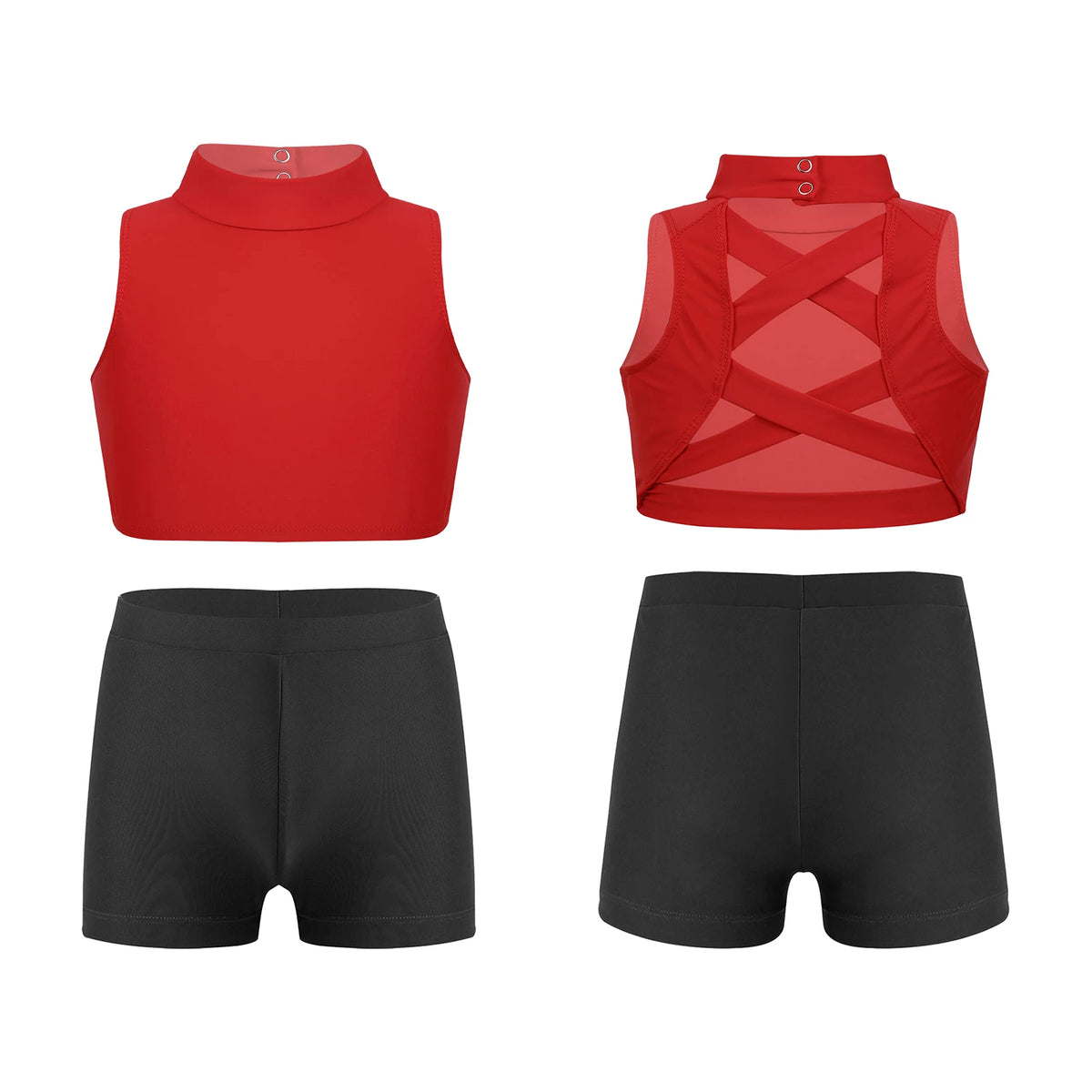 Kids Girls Swimwear 2Pcs Sleeveless Mock Neck Tank Crop Top Vest+Shorts Pants for Beach Pool Swimming Bathing Suit Sportswear