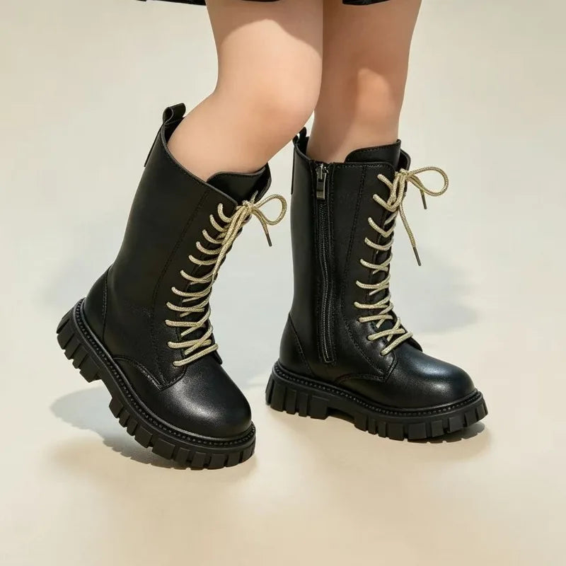Childrens Fashion Boots 3-18 Years Old Boys Girls Tall Boots Autumn Winter Style British Style Kids Princess Long Boots Shoes