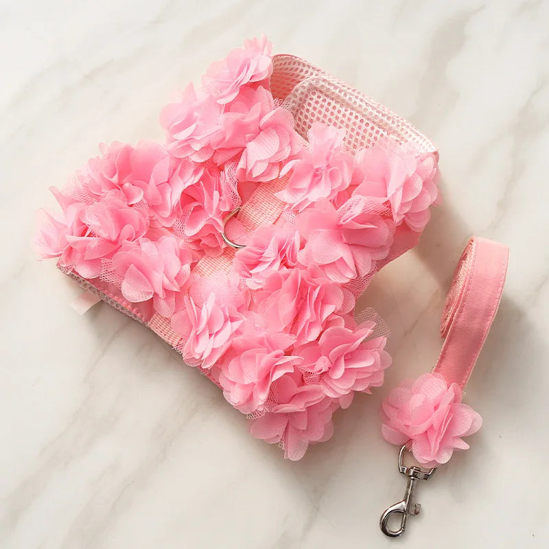 Pets Coller Harness Small Medium Dog Chihuahua Pomeranian Accessories Ins Style Collar with Strap Floral Puppy Leash Pet Harness