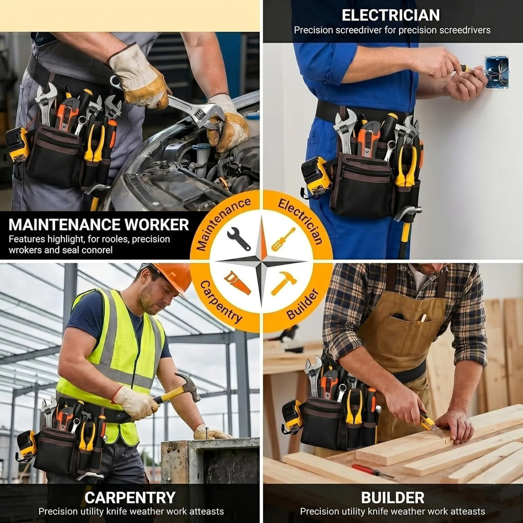 Tool Belt, Electrician Tool Pouch, Adjustable Tool Belts for Men Women, Utility Belt with Hammer Holder, Multi-Pocket Organizer