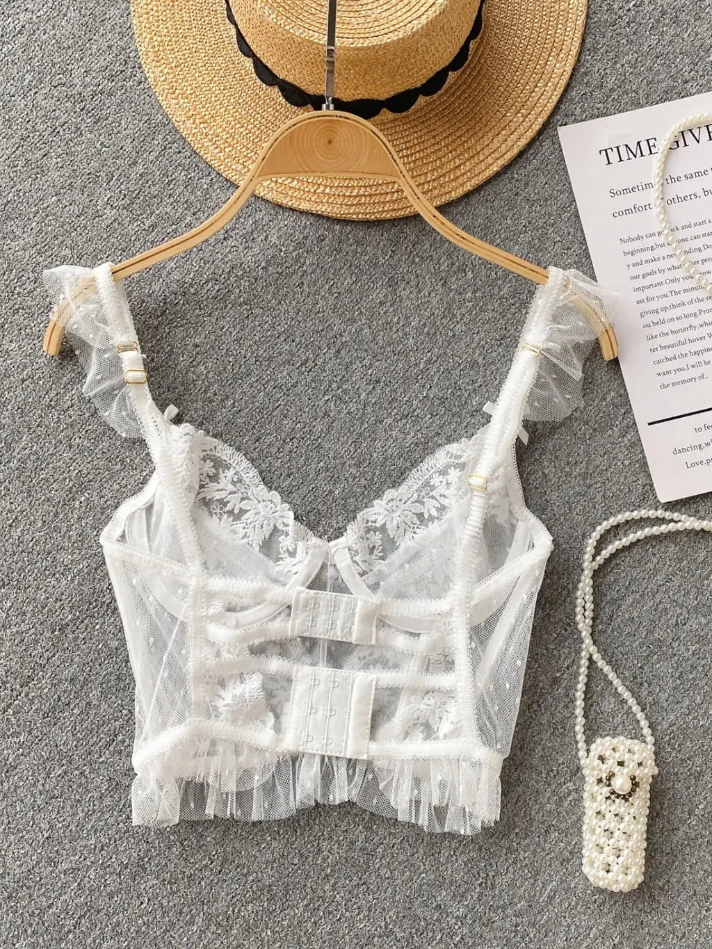 French Elegant See Through Mesh Lace Tank Top for Women Summer Sexy Black White V Neck Strap Slim Fit Vest Bras Tops