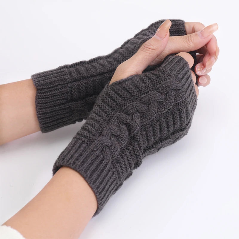 Women Hand Warmer Short Gloves Soft Knitting Mitten Femme Winter Comfortable Office Computer Black Work Fingerless Glove
